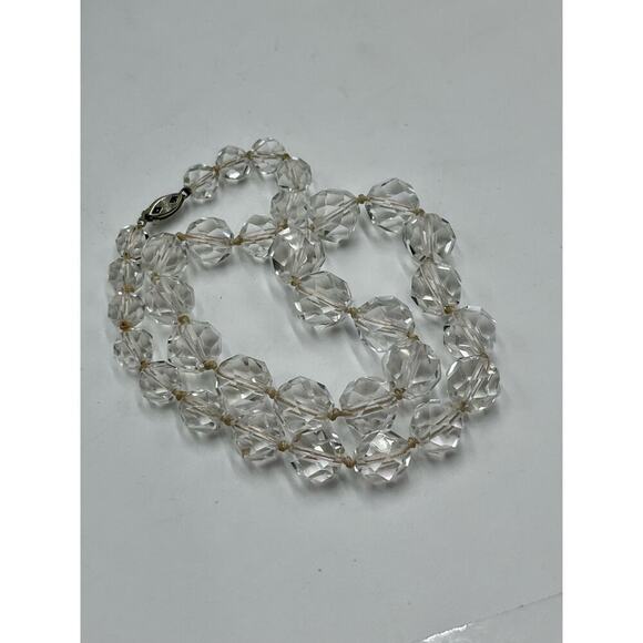 Faceted Rock Crystal Graduated Vintage Gold Filled Clasp Single Strand Necklace - Picture 16 of 16